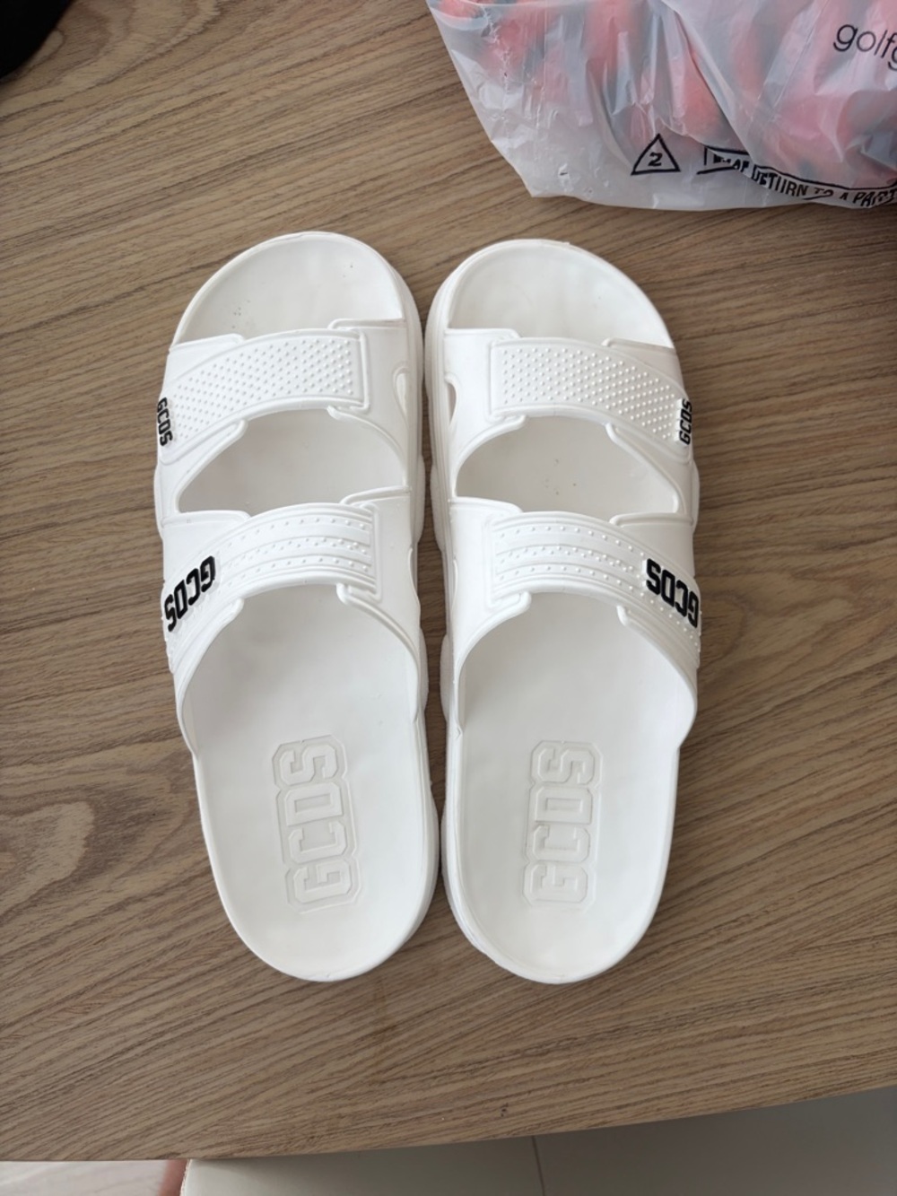 GCDS White Double-Strap Slide Sandals